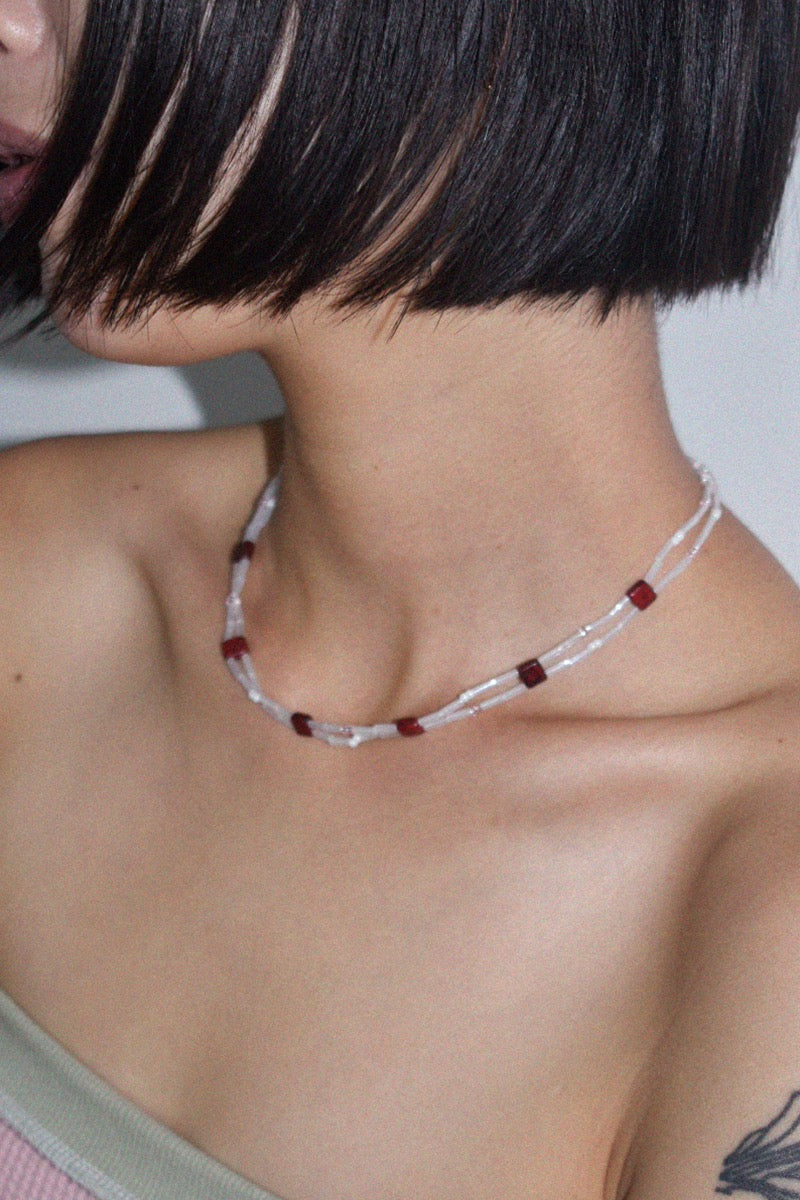 [USITE] Seasonless Bohemian glass Necklace (Red Brown)